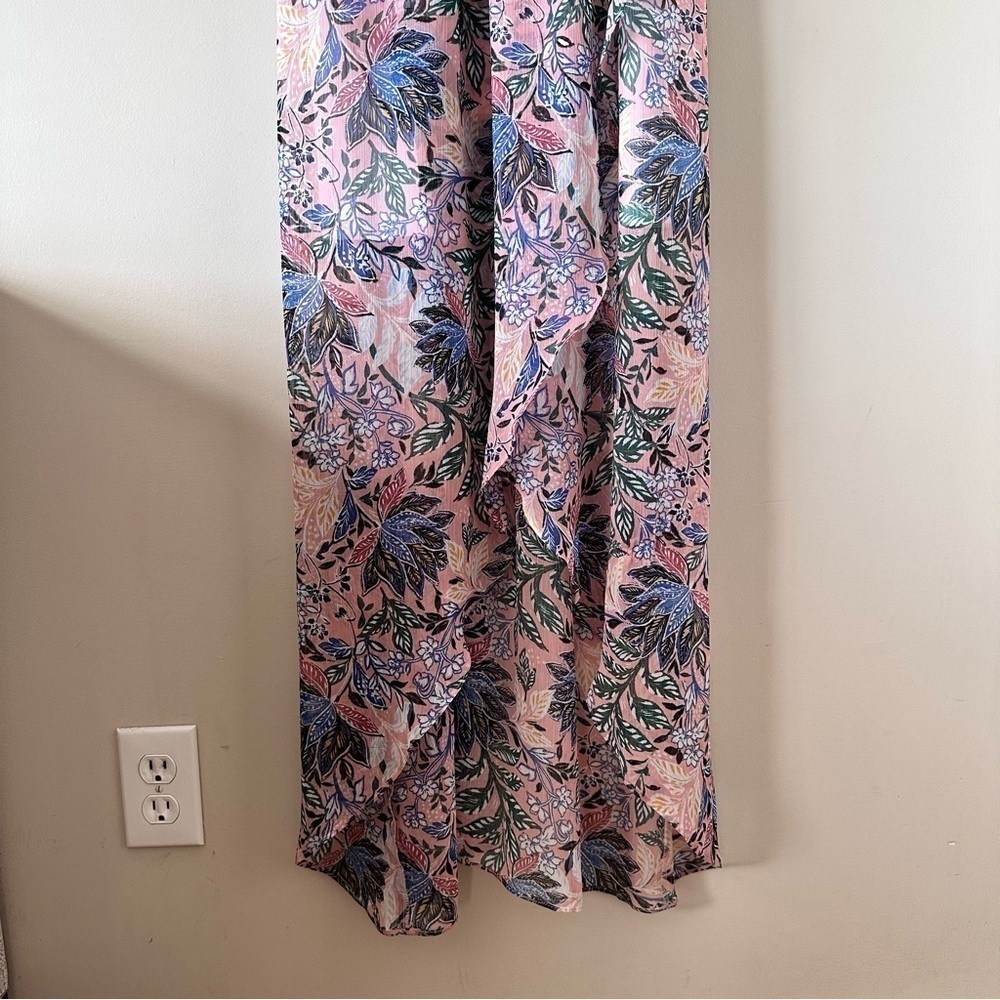 Guess Pink Floral Ruffle-Shoulder High-Low Maxi Dress - Picture 10 of 11